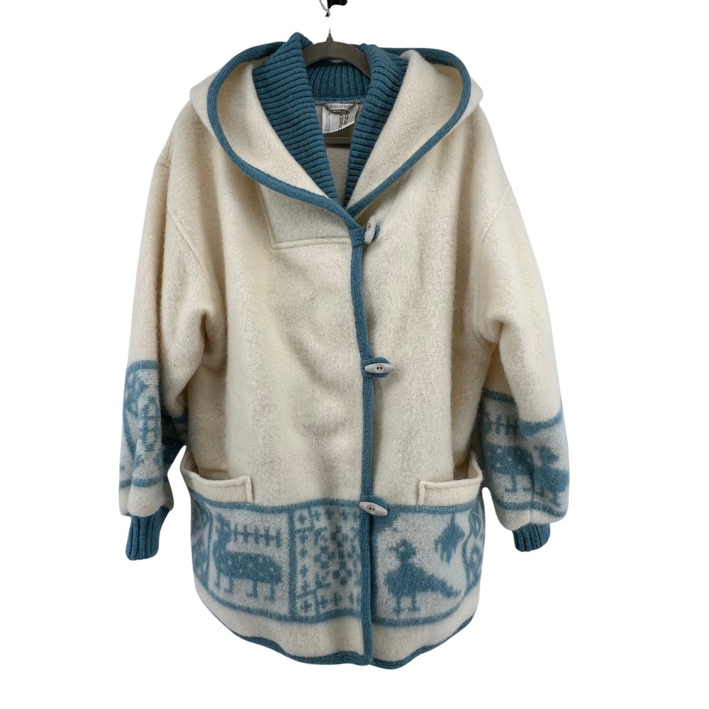 Alafoss Icewool Hooded Toggle Coat Nordic Iceland  Cabin Heritage Vtg Women M